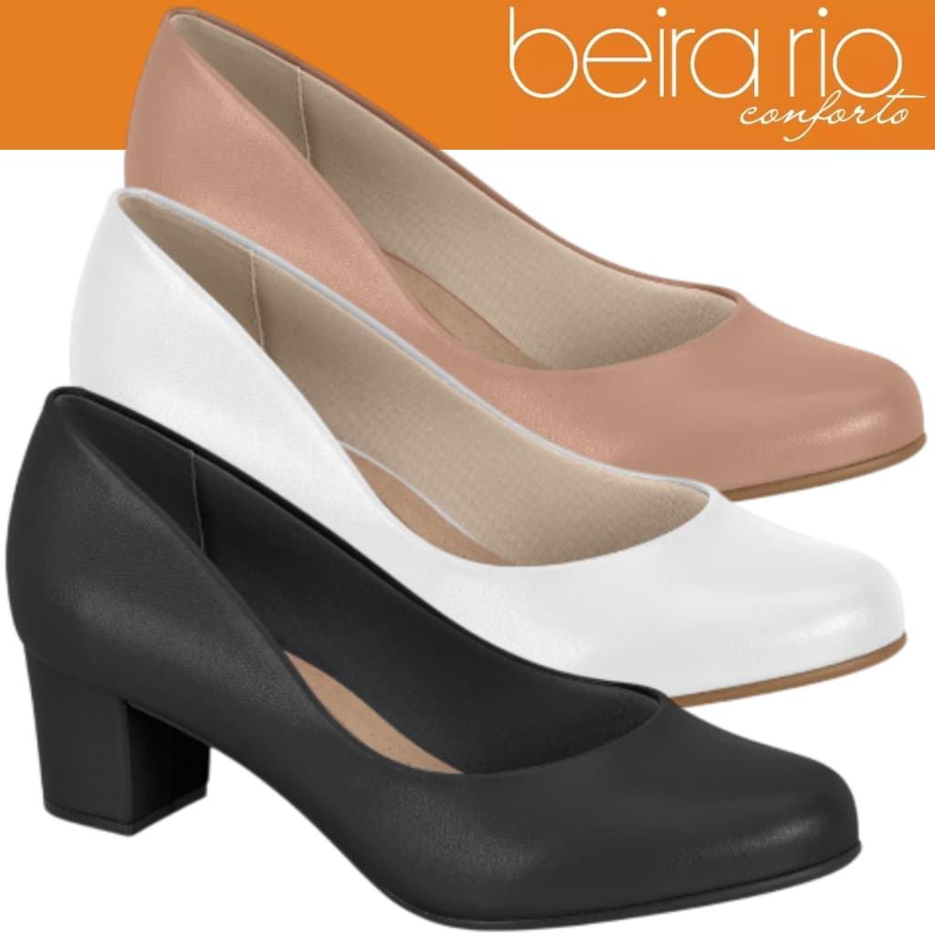 Sapato Feminino Scarpin Salto Baixo Social Beira Rio Salto Quadrado Salto Grosso Esporao Confortavel