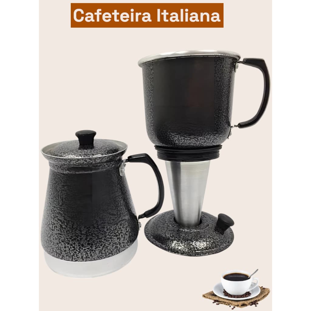 Cafeteira Italiana Preto craqueado 1500 Ml Em Aluminio 29cm - Café/Chá - Bule Econômica 6 8 10 Xícaras