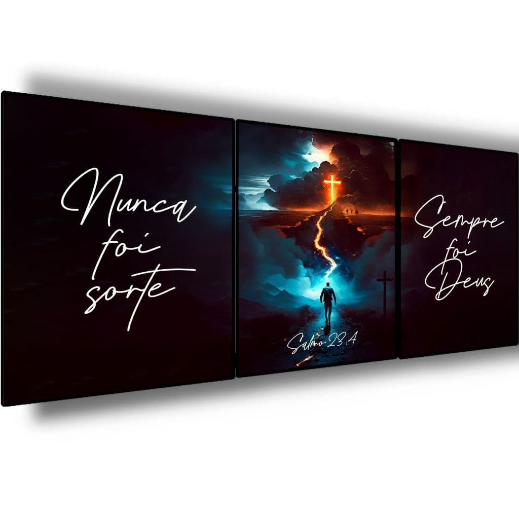 Quadro Decorativo 122x60 Arte Moderno Arte Salmo 23 Nunca Foi Sorte Sempre Foi Deus Jesus Família Cruz
