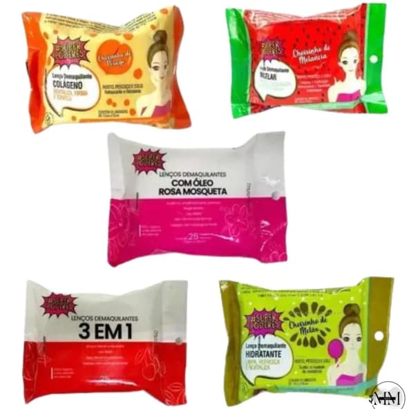 LENÇO DEMAQUILANTE SUPER PODERES, COLAGENO MORANGO, ROSA MOSQUETA, 3 EM 1, MICELAR + BRINDE