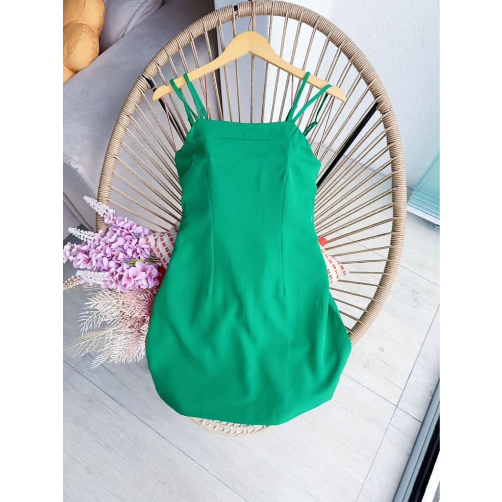 Vestido curto #430 com dois alça alfaiataria moda feminina