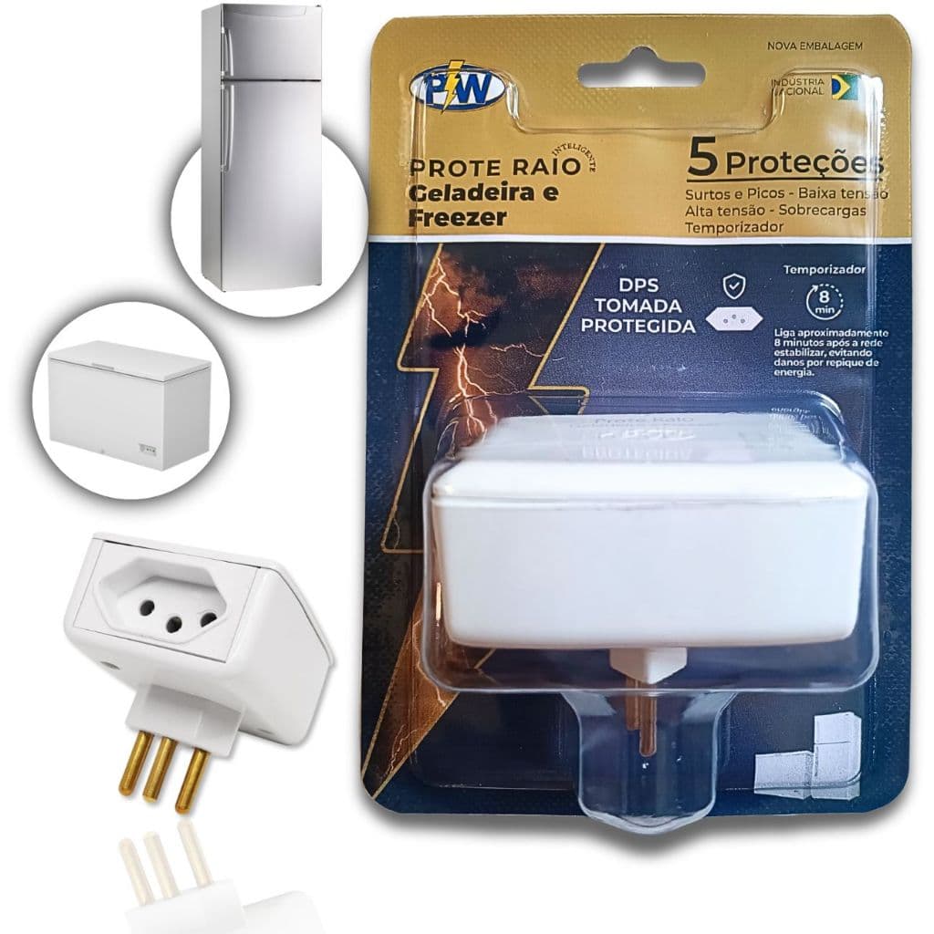 Protetor de Tomada Geladeira Freezer Contra Raios Quedas E Surtos De Luz 127v Com Temporizador