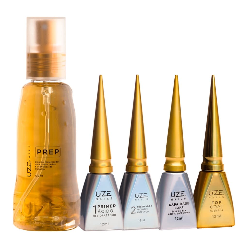 Kit Primer Adesivador Ácido Gel Base Prep + Top Coat Uze Nails