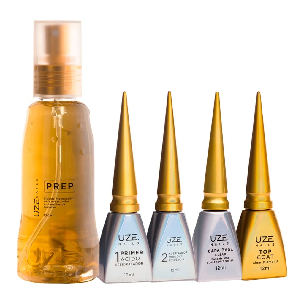 Kit Blindagem Uze - Prep 120ml Primer Ácido Adesivador Gel Capa Base Clear Top Coat (cor á escolher)