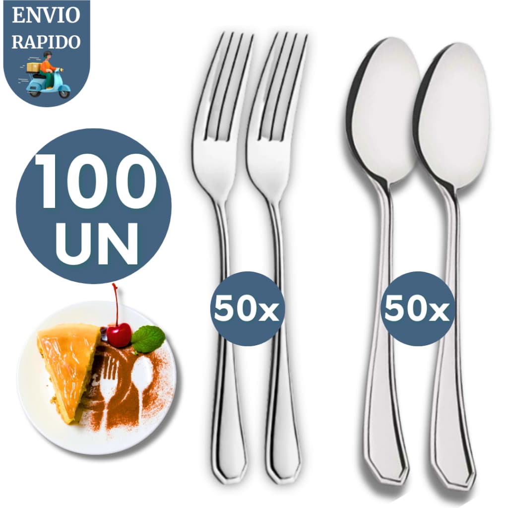 Jogo Talher Sobremesa 100 Peças Aço Inox Restaurante Resort Buffet Casamento Cozinha Lanchonete