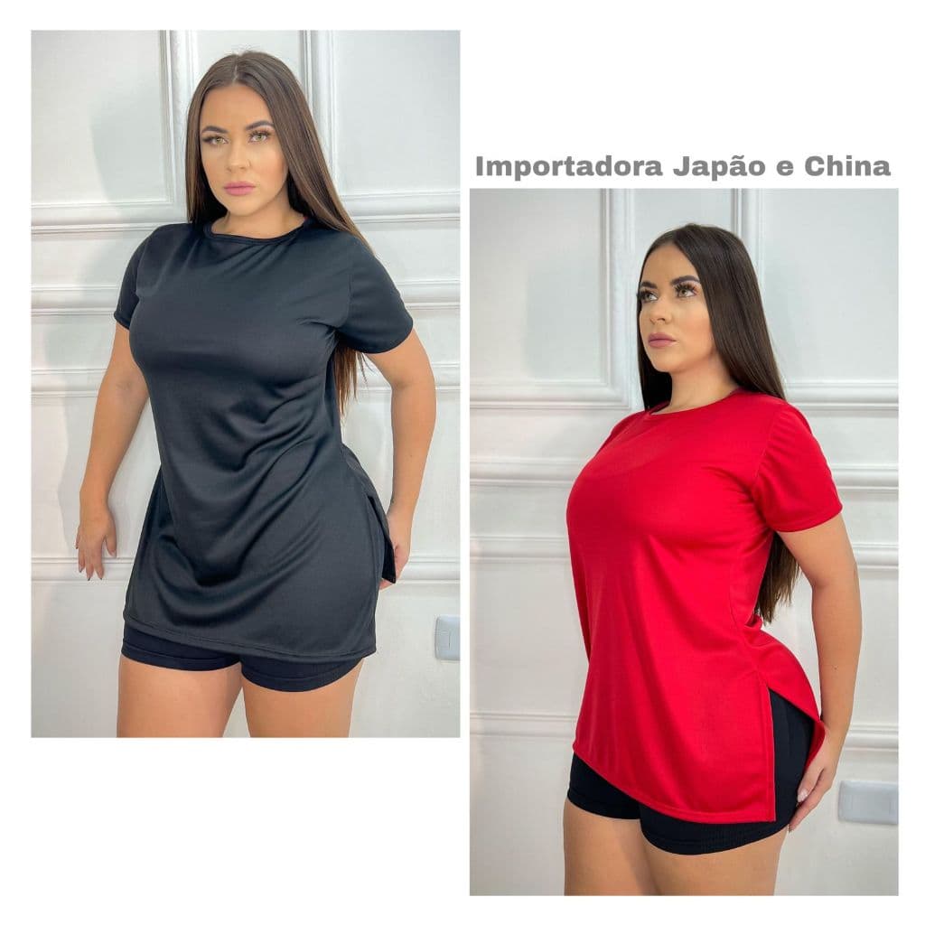 Camisa Feminina Academia Helanca Dry Fit Tapa Bum Bum kit com 2 peças camisetas