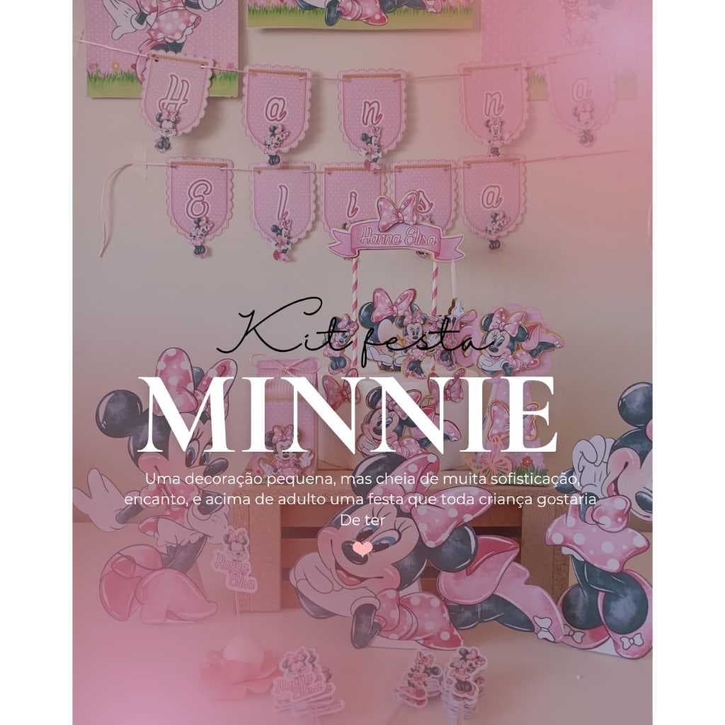 KIT FESTA PERSONALIZADA MINNIE ROSA/FESTA MINNIE/TOPO DE BOLO MINNIE