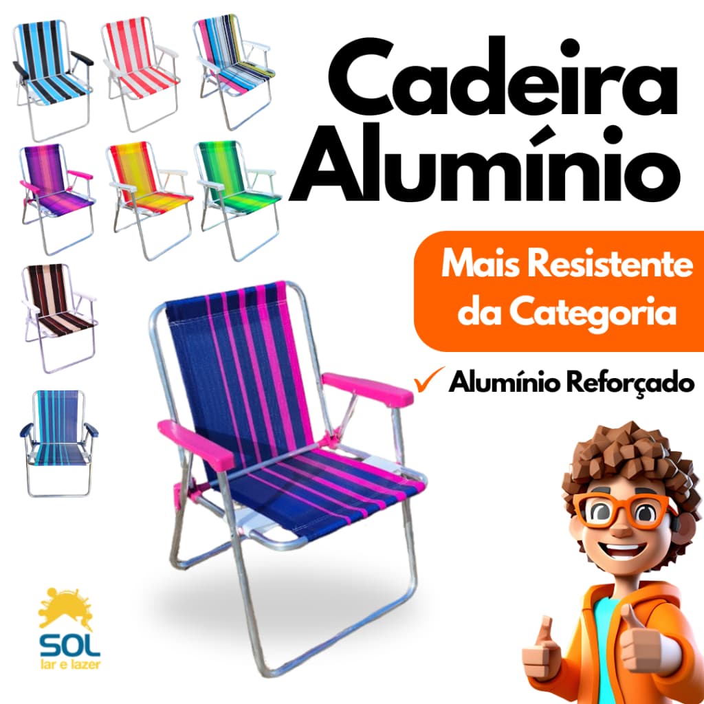 Cadeira de Praia de Alumínio Reforçado Várias Cores Roxo, Rosa, Azul Piscina Camping