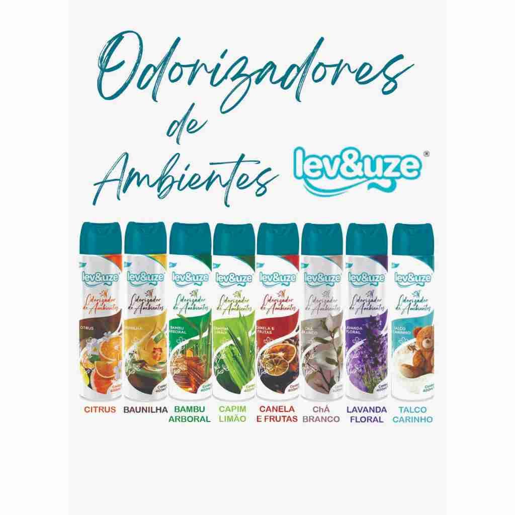 Odorizador ambientes Lev&use 400ml-CITRUS-BAMBU-CHÁ BRANCO-TALCO-CAPIM LIMÃO-BAUNILHA-CANELA-LAVANDA