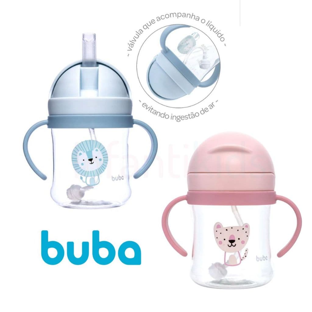Copo Infantil Buba Anticólica com Canudo de Silicone, Copo de Treinamento Buba com Alças 250ml
