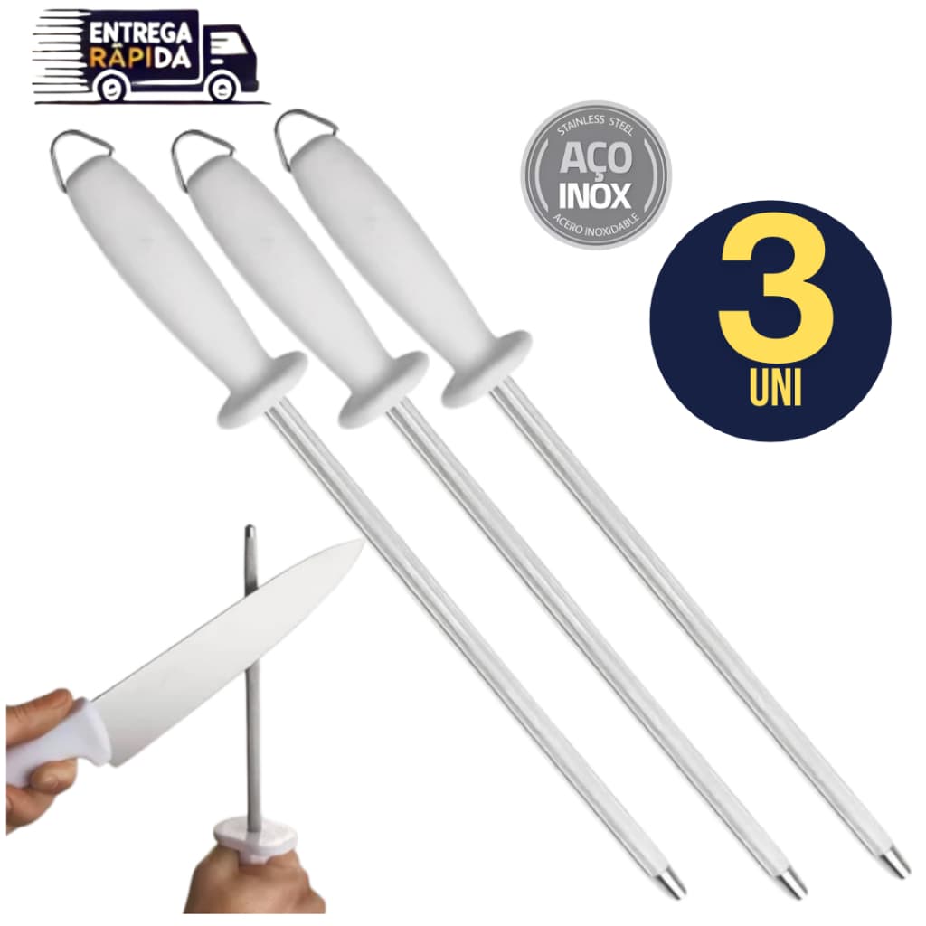 Kit 03 Chaira Estriada 10 Polegadas  Profissional Amolador de Facas Afiador Linha Premium Resistente Variáveis