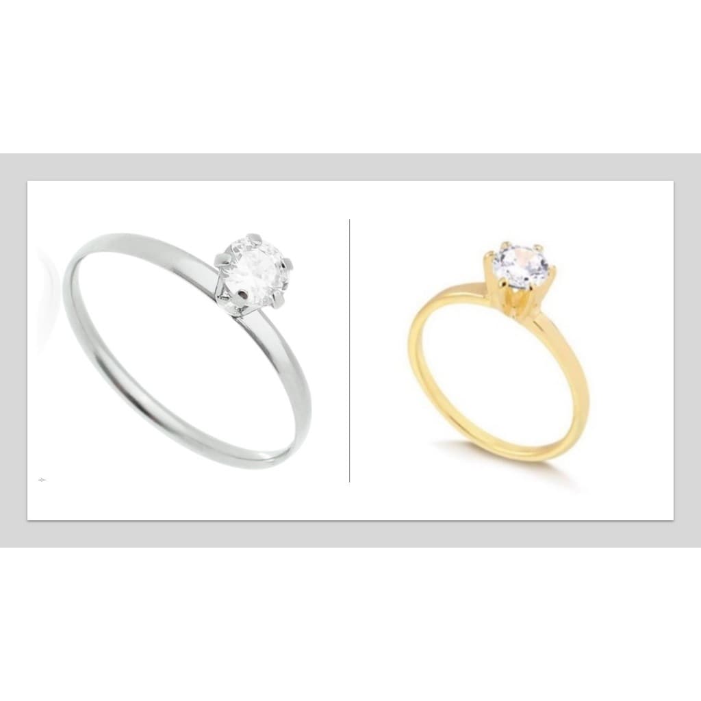 Anel Solitário Feminino com Pedra zircônia 2mm de Compromisso Aço Inox 316L Dourado ou Prata