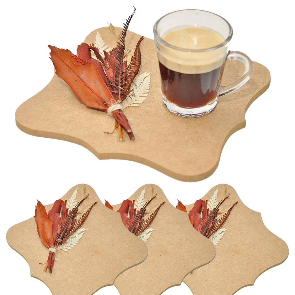 Kit 4 Jogo de Pires Em Madeira Café Mesa Posta Xícaras Buquê de FLores