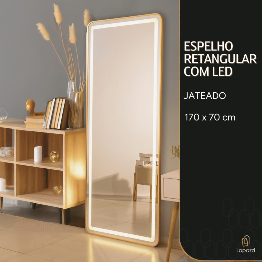 Espelho Lopazzi Retangular Led Moldura Corpo Inteiro 170x70 Quarto