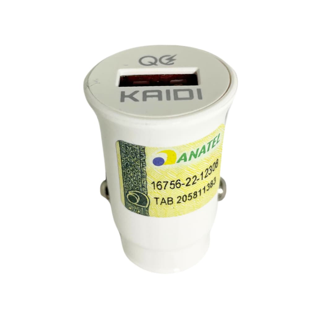 Carregador Celular Veicular Entrada USB Carga Turbo 18w QC 3.0 Kaidi KD-501A  Fonte Aparelhos Carro