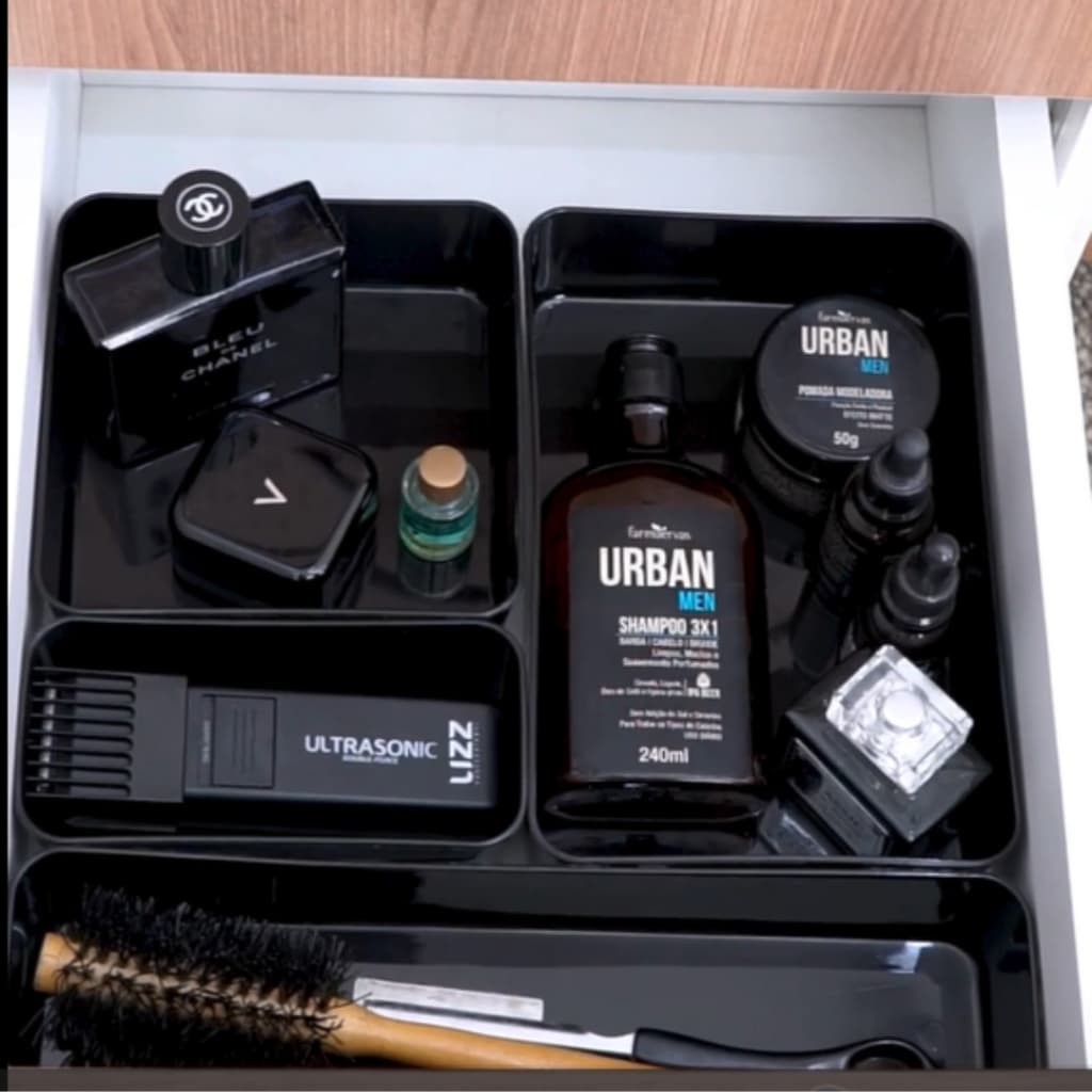 Organizador de Gavetas Modular Multiuso Preto Maquiagens Cosméticos