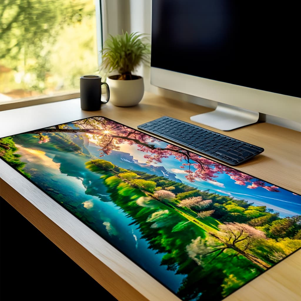 Mouse Pad Gamer Natureza  Antiderrapante Grande 70x35 80x35 90x40 90x50 cm borda costurada
