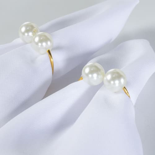 Kit 6 Anéis Porta Guardanapo Argola Mesa Posta Anel Metal Dourado e Prata Pérola Luxo