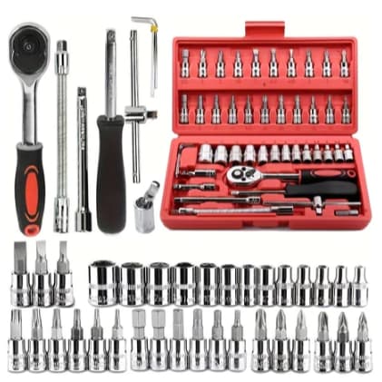 Kit De Ferramentas 46 Peças Jogo De Soquetes Chave Com Maleta Jogo De Ferramentas Completo!