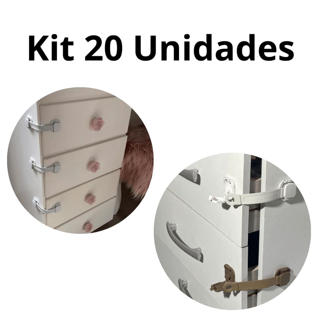Kit 20 Travas para Gavetas e Armários – Proteção Infantil Fácil Instalação
