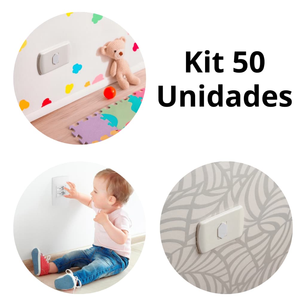 Kit 50 Unidades Protetor de Tomada com Encaixe Seguro Fácil Uso
