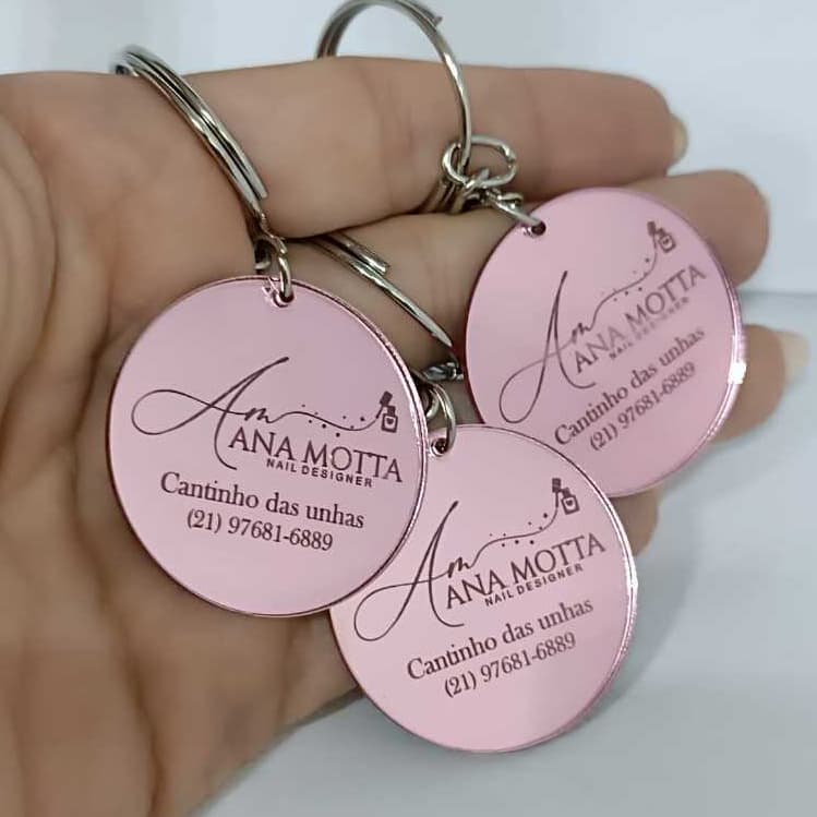 Chaveiro de Acrílico Espelhado pequeno Personalizado 50 unidades