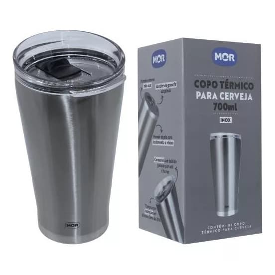 Copo Térmico Inox para Cerveja com tampa  700ml - Mor
