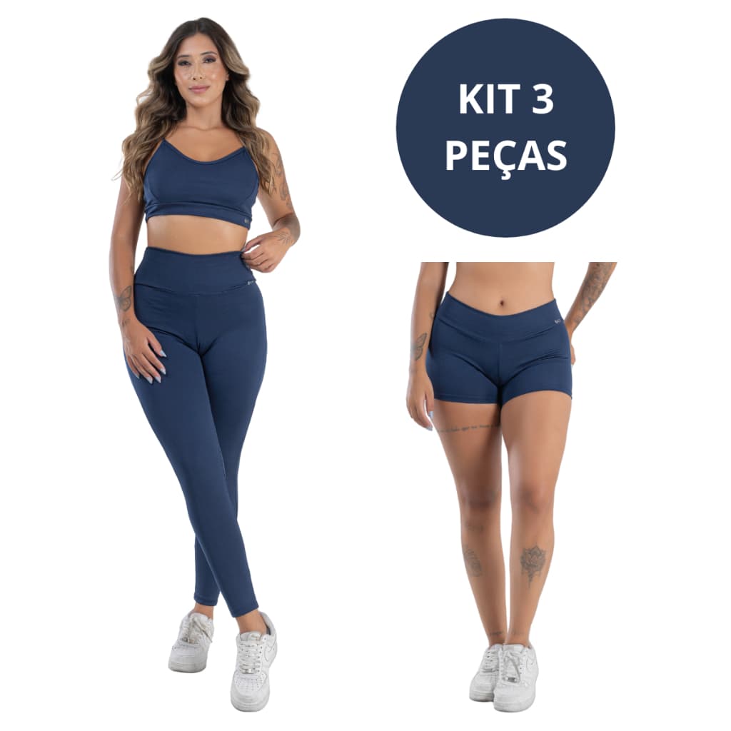 KIT 3 PEÇAS FITNESS CALÇA SHORT E TOP -SEGUNDA ESCOLHA - PEQUENOS DEFEITOS