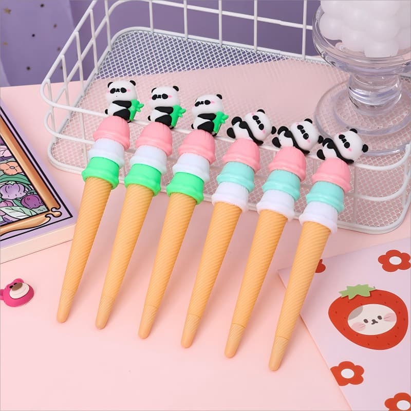 Kit 4/8/12 Cute Panda Ice Cream Gel Pen Caneta Gel Criativa 0,38 mm