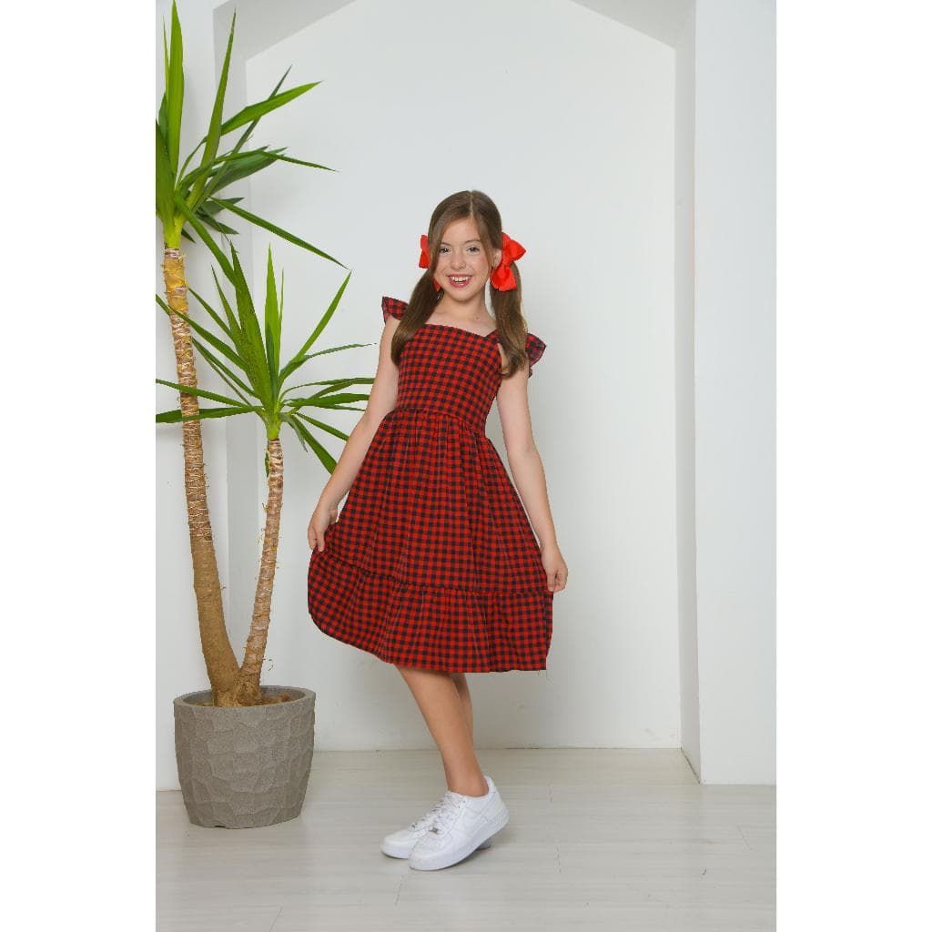 Vestido midi xadrez Rafaela infantil e juvenil para festas e eventos