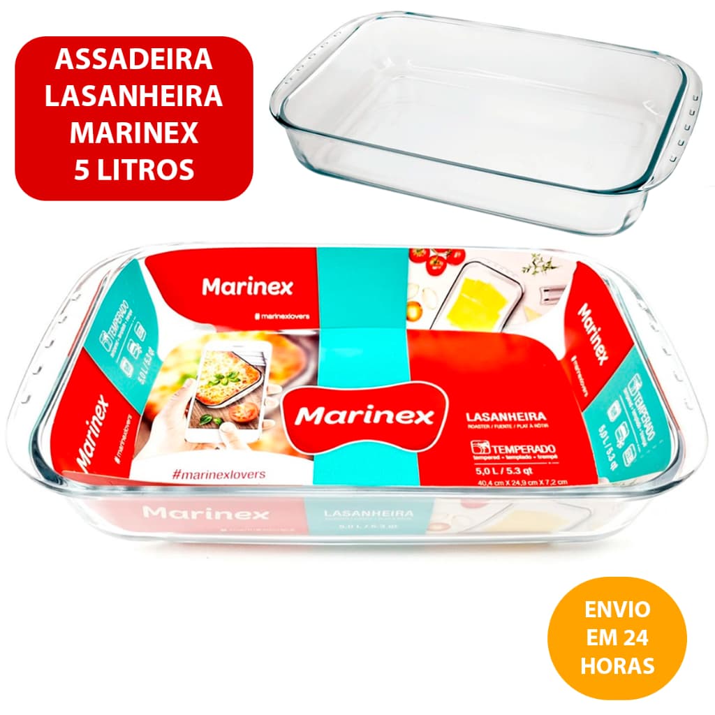 Assadeira lasanheira de vidro Marinex 5 litros travessa Nadir Figueiredo Marinex Retangular Grande
