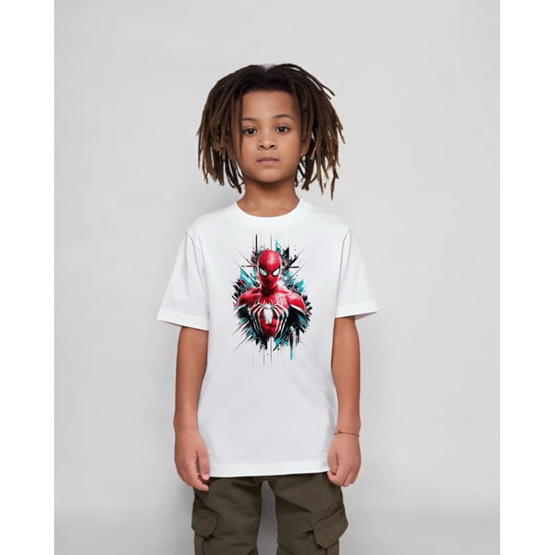 Camiseta Branco Homem Aranha Menino Camisa Spider Man algodão verão
