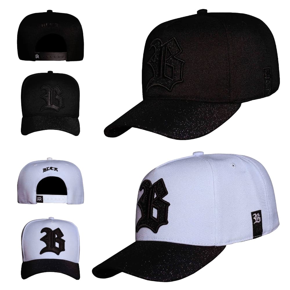 Boné Blck Brasil Shine Brilho Snapback Baseball Aba Curva Preto e Branco