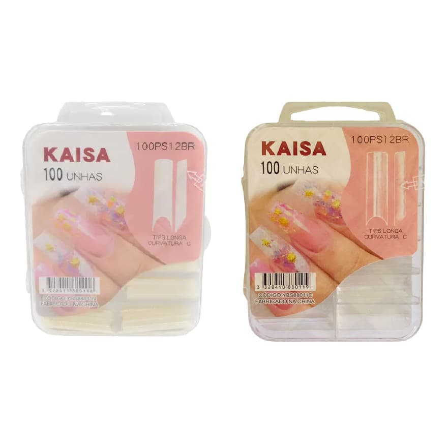 Tips Alongada 100 Curvatura C Longa Kaisa Profissional Unha Natural ou Transparente