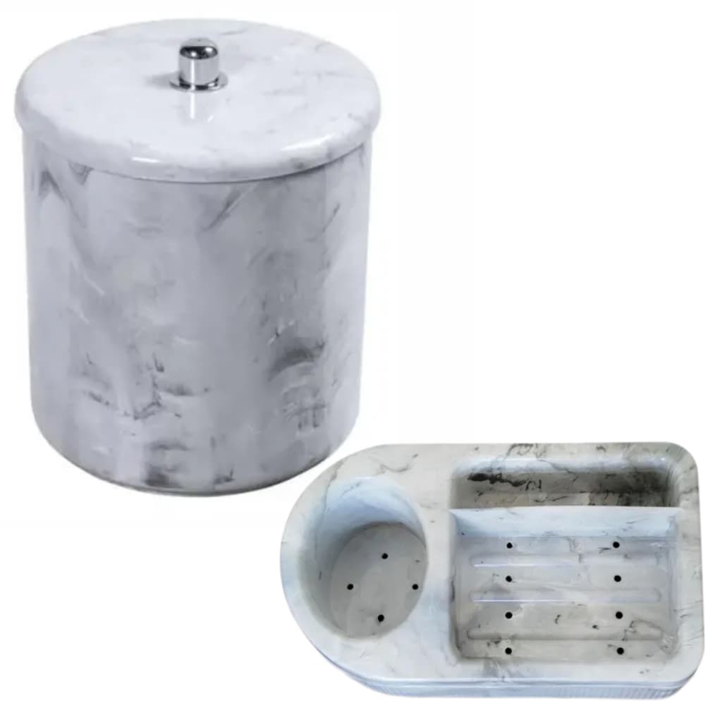 KIT ORGANIZADOR DE PIA MARMORIZADO LIXEIRA 6 L E PORTA DETERGENTE / ESPONJA CESTO MULTIUSO