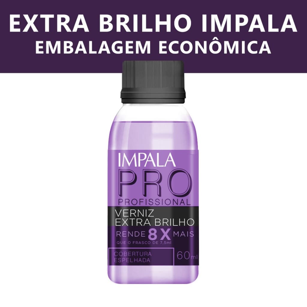 Extra Brilho Impala Verniz Cobertura Espelhada Profissional Grande 60ml para Unhas
