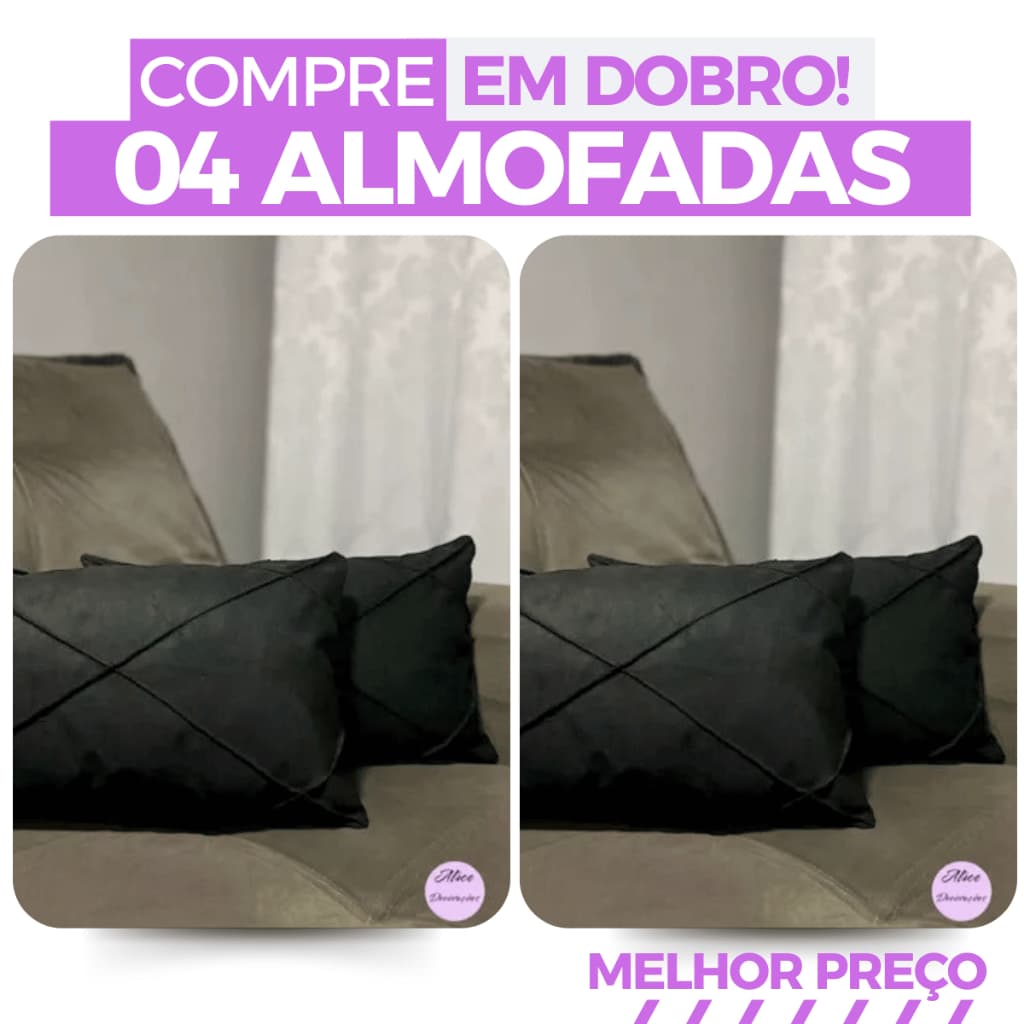 Kit 04 Almofadas Retangular Baguete Cheia em Suede Drapeada 30cmx50cm