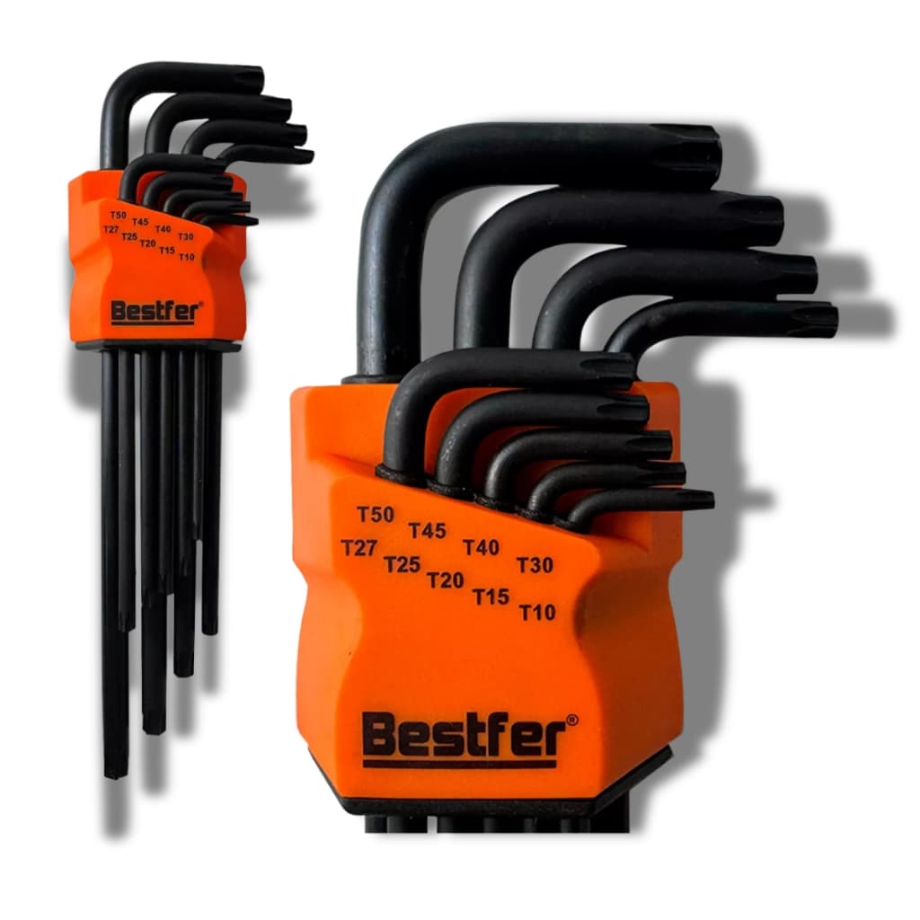 Jogo de Chaves Torx Longa com Furo Guia Hexalobular T10 A T50