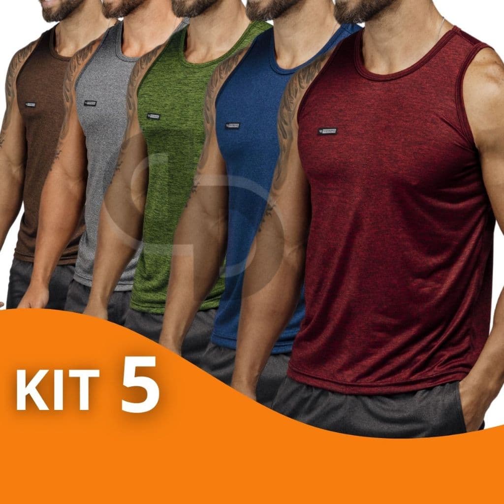 Kit 5 Camisetas Regata Masculina Academia Adulto Camisa Esportiva sem manga Treino