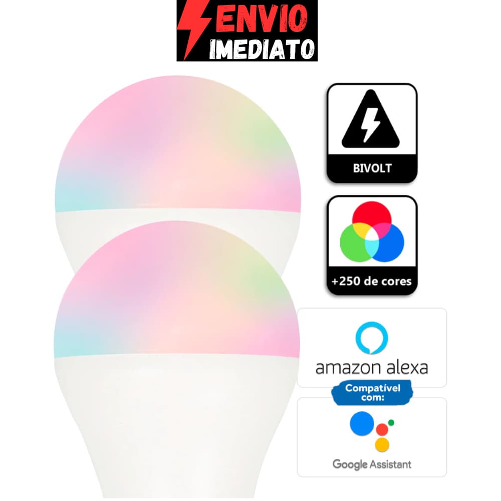Lâmpadas Smart LED Inteligente 15W RGB WiFi Bivolt Compatível com Alexa e Google Assistant