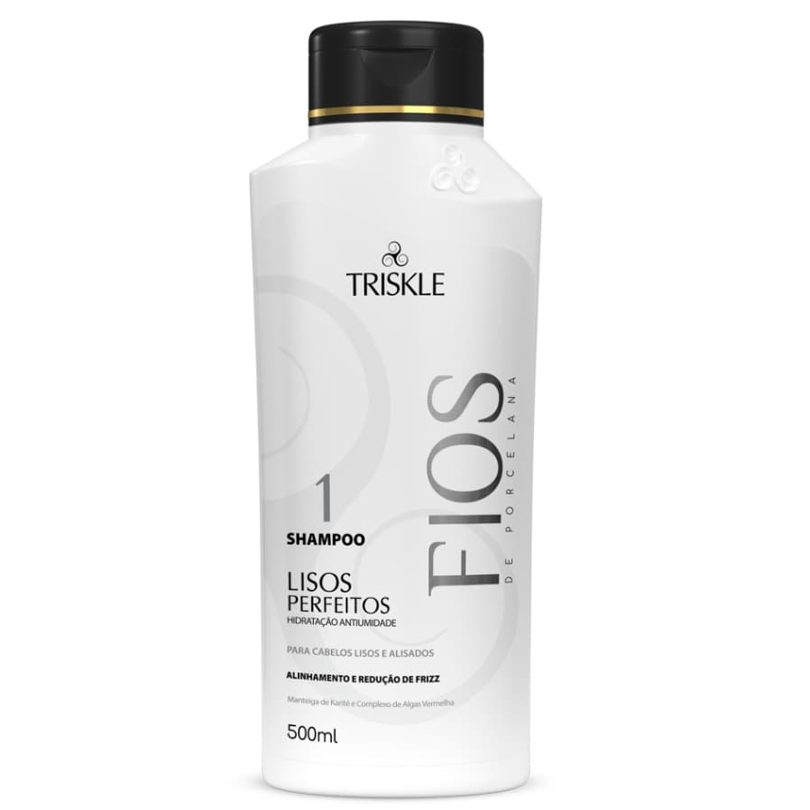 Triskle Fios Porcelana Shampoo Lisos Perfeitos Hidratação Antiumidade Antifrizz 500ml