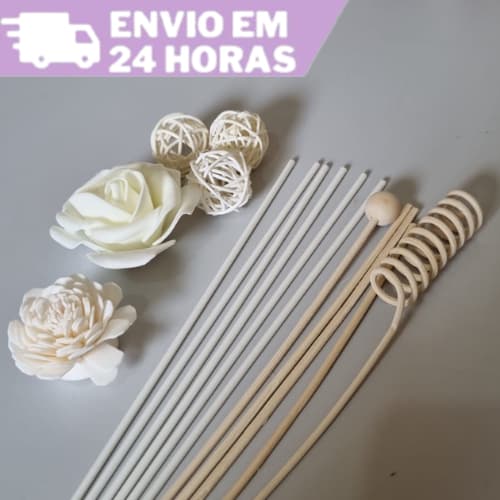Kit de Varetas para Difusor de Aroma Fibra Junco Enfeite Flor