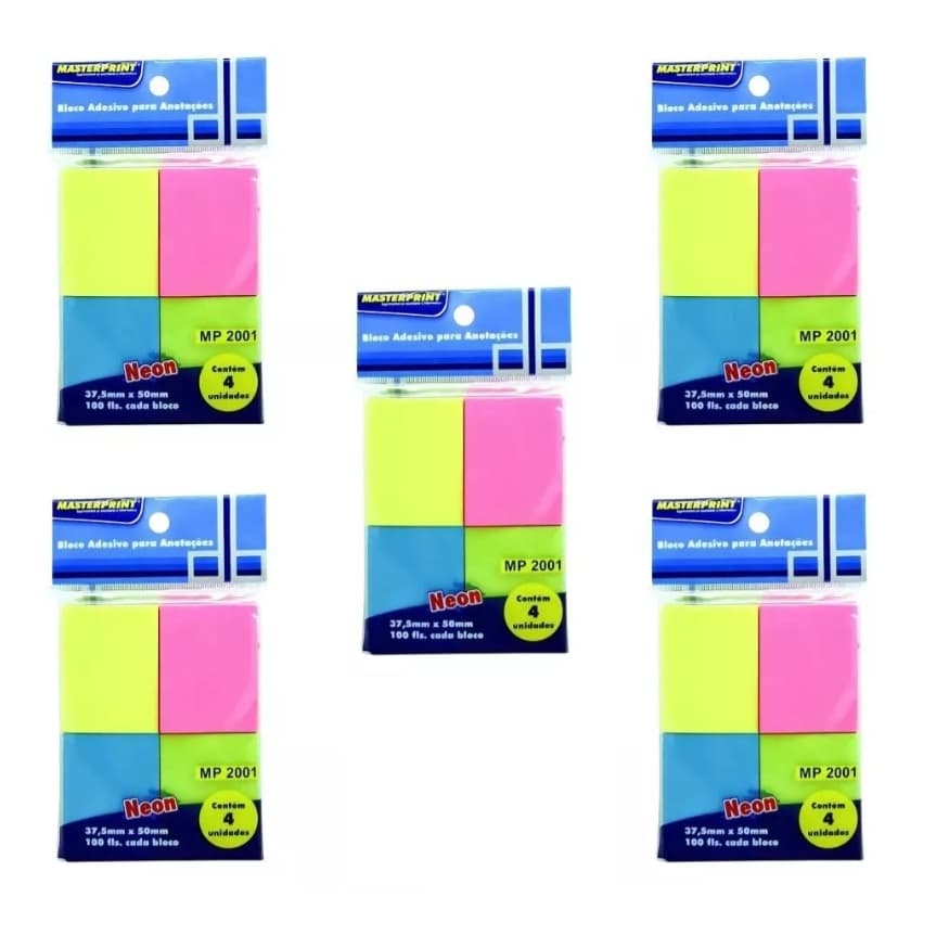 Bloco Adesivo Para Anotações 37.5x50mm Neon 4 Cores - C/2000fls
