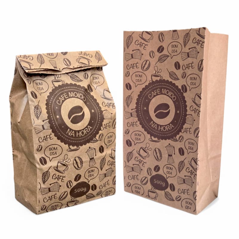 Kit de 100 Embalagens Sacos Kraft SOS para Café Torrado e Moído - Capacidade de 500g