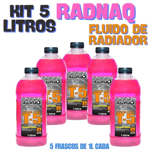 Fluído Aditivo Radiador Rosa Radnaq T-5 1Litro Concentrado - KIT C/ 5 UNDS OU APENAS 1L.