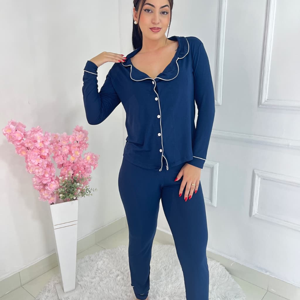 Pijama Maternidade TGMODAS Manga Longa Calça Botões luxo