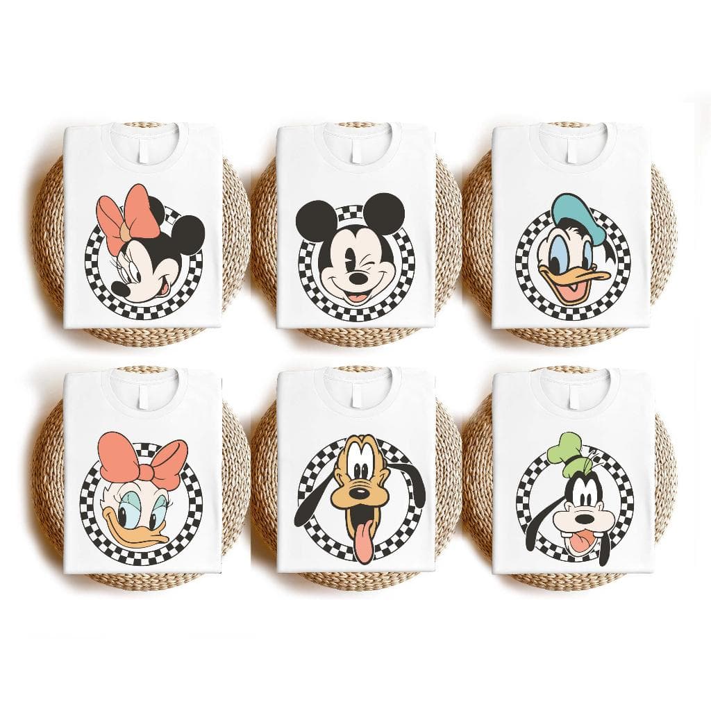Camiseta Unissex Off White Retrô Mickey e amigos Camisas Disney Férias Summer 100% Algodão