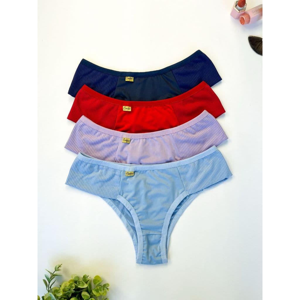 Kit 5 Calcinha Pala Dupla Cintura Alta Ribana Feminino Adulto Conforto Tanga Dia a Dia