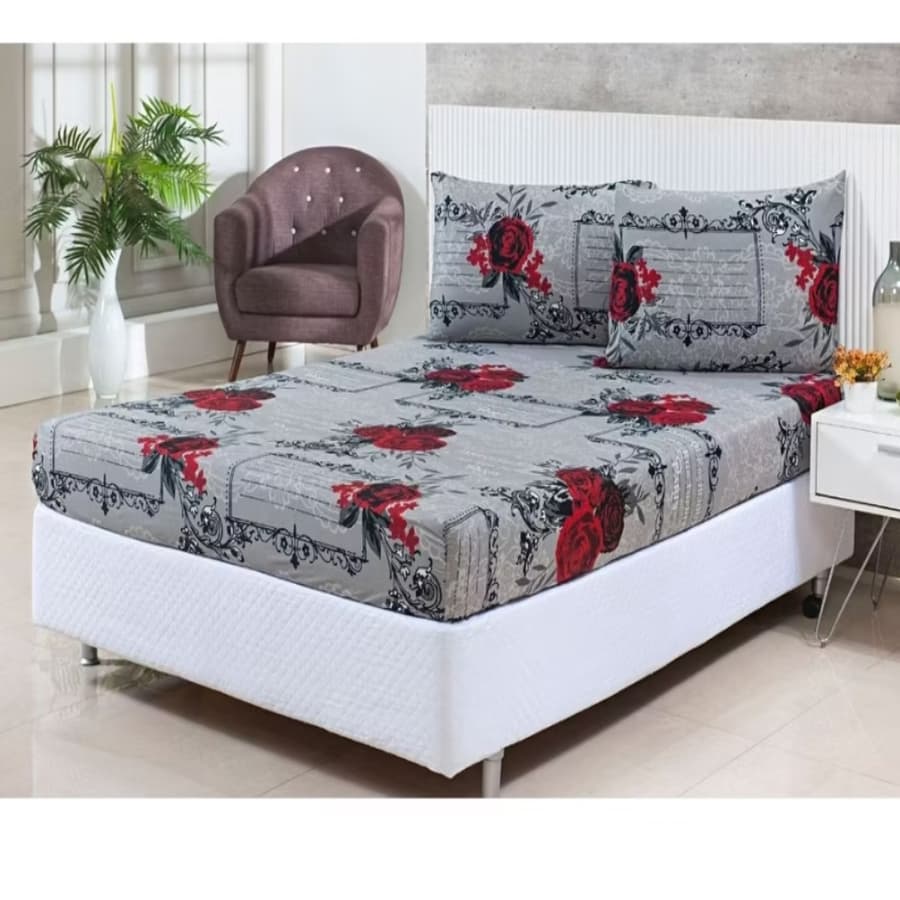 LENÇOL CASAL 3 PEÇAS ESTAMPADO