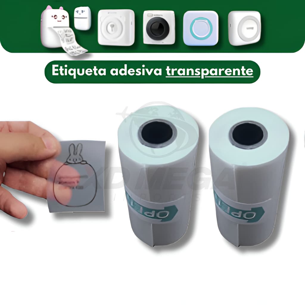 2 rolos etiqueta termica adesiva TRANSPARENTE para mini impressora gatinho